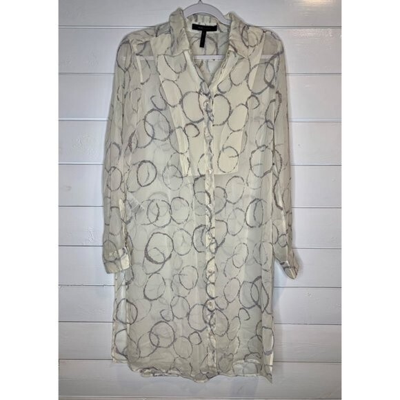 BCBG MaxAzria Taylur 100% Silk Semi-Sheer A-line Button Down Top Small - Picture 4 of 8